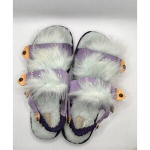 UGG Women Sz 8 Sandal Slingback Patent Leather Sheepskin Fur Slipper Agave